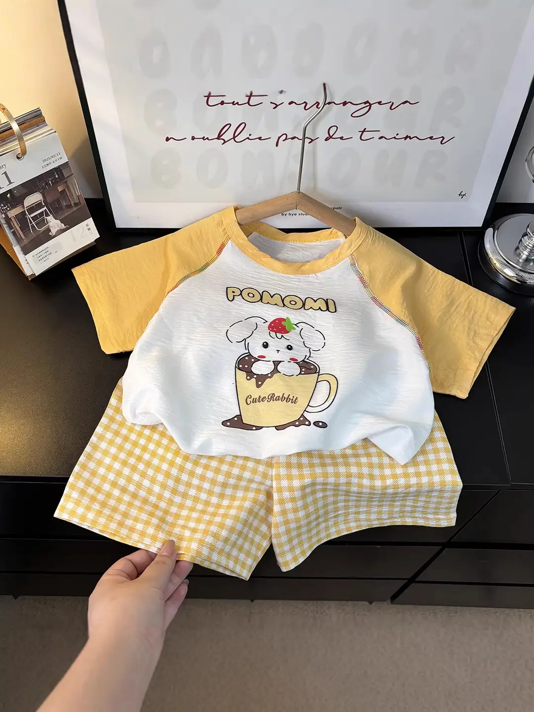 Children's Summer Home Clothes Set, Boy's Color-Blocked Cloud Cotton Pajamas, Baby Girl's Short-Sleeved Shorts, Thin Air-Conditioned Clothes