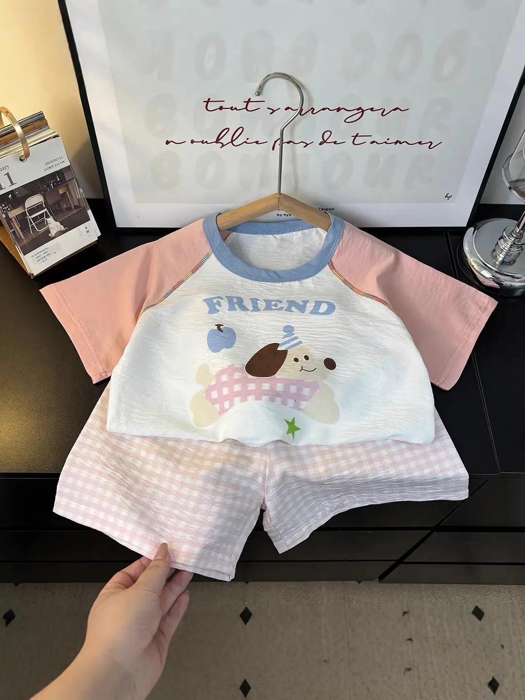 Children's Summer Home Clothes Set, Boy's Color-Blocked Cloud Cotton Pajamas, Baby Girl's Short-Sleeved Shorts, Thin Air-Conditioned Clothes
