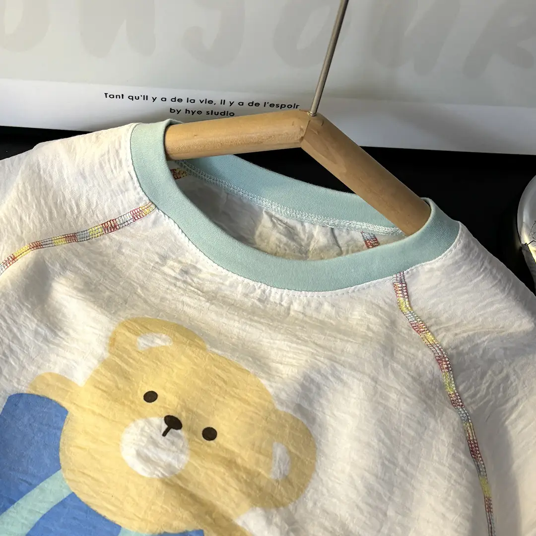 Children's Summer Home Clothes Set, Boy's Color-Blocked Cloud Cotton Pajamas, Baby Girl's Short-Sleeved Shorts, Thin Air-Conditioned Clothes — feature 10
