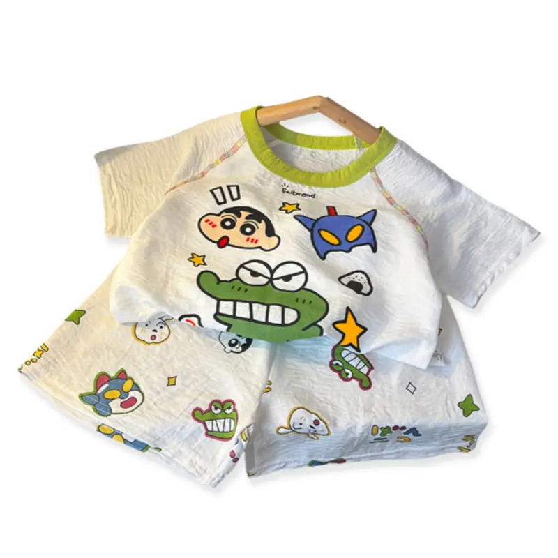 Children's Summer Home Clothes Set, Boy's Color-Blocked Cloud Cotton Pajamas, Baby Girl's Short-Sleeved Shorts, Thin Air-Conditioned Clothes — feature 16