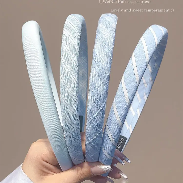 Blue Plaid Headband, Girly and Versatile Hairpin, College Style High Cranial Pressure Hair Headband, Spring New Headwear