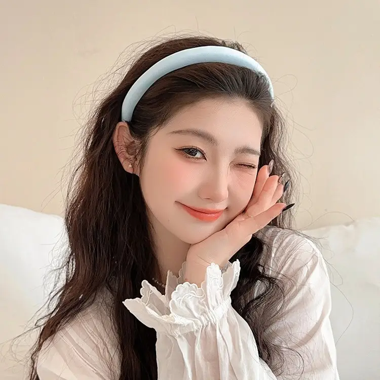 Blue Plaid Headband, Girly and Versatile Hairpin, College Style High Cranial Pressure Hair Headband, Spring New Headwear