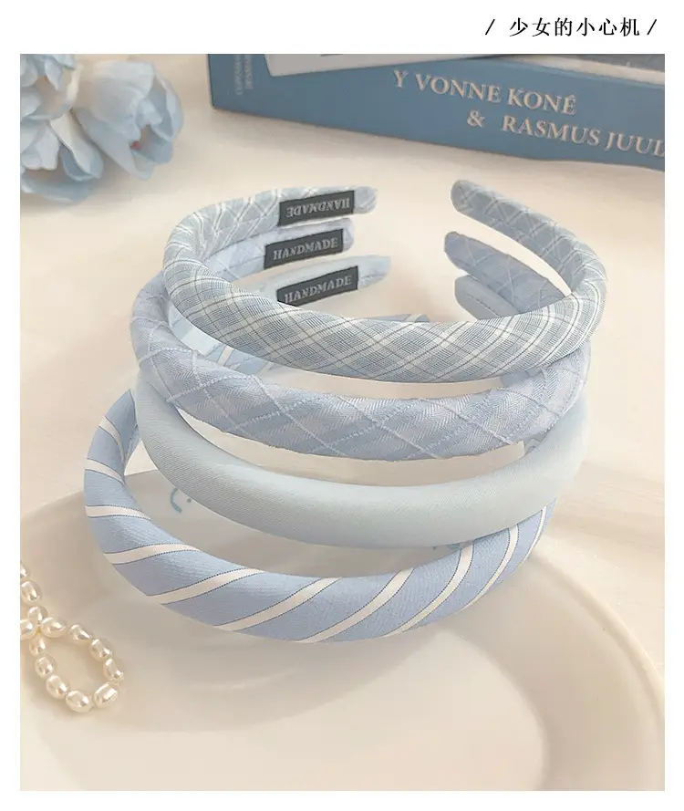 Blue Plaid Headband, Girly and Versatile Hairpin, College Style High Cranial Pressure Hair Headband, Spring New Headwear — feature 11