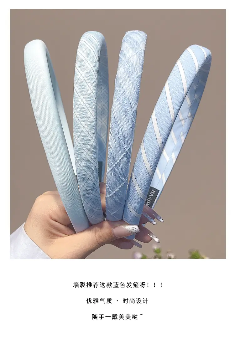 Blue Plaid Headband, Girly and Versatile Hairpin, College Style High Cranial Pressure Hair Headband, Spring New Headwear — feature 3