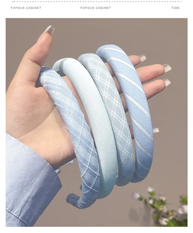 Blue Plaid Headband, Girly and Versatile Hairpin, College Style High Cranial Pressure Hair Headband, Spring New Headwear — feature 6