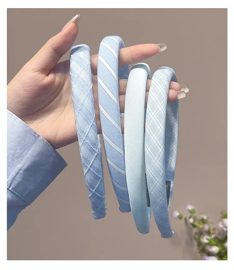 Blue Plaid Headband, Girly and Versatile Hairpin, College Style High Cranial Pressure Hair Headband, Spring New Headwear — feature 7