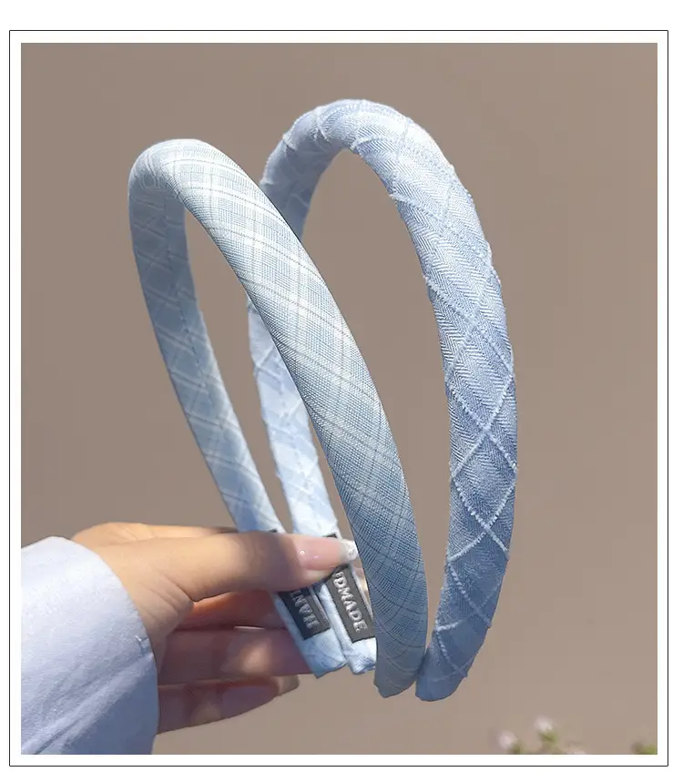 Blue Plaid Headband, Girly and Versatile Hairpin, College Style High Cranial Pressure Hair Headband, Spring New Headwear — feature 8