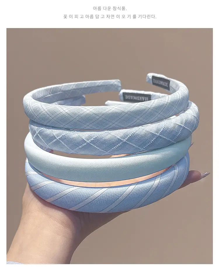 Blue Plaid Headband, Girly and Versatile Hairpin, College Style High Cranial Pressure Hair Headband, Spring New Headwear — feature 9