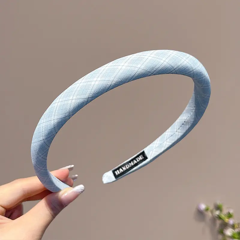 Blue Plaid Headband, Girly and Versatile Hairpin, College Style High Cranial Pressure Hair Headband, Spring New Headwear
