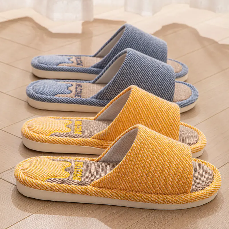 Linen Slippers for Women, Summer Outdoor Wear, Indoor Home, Non-Slip Soft Bottom Home, Four-Season Cotton and Linen Slippers for Men