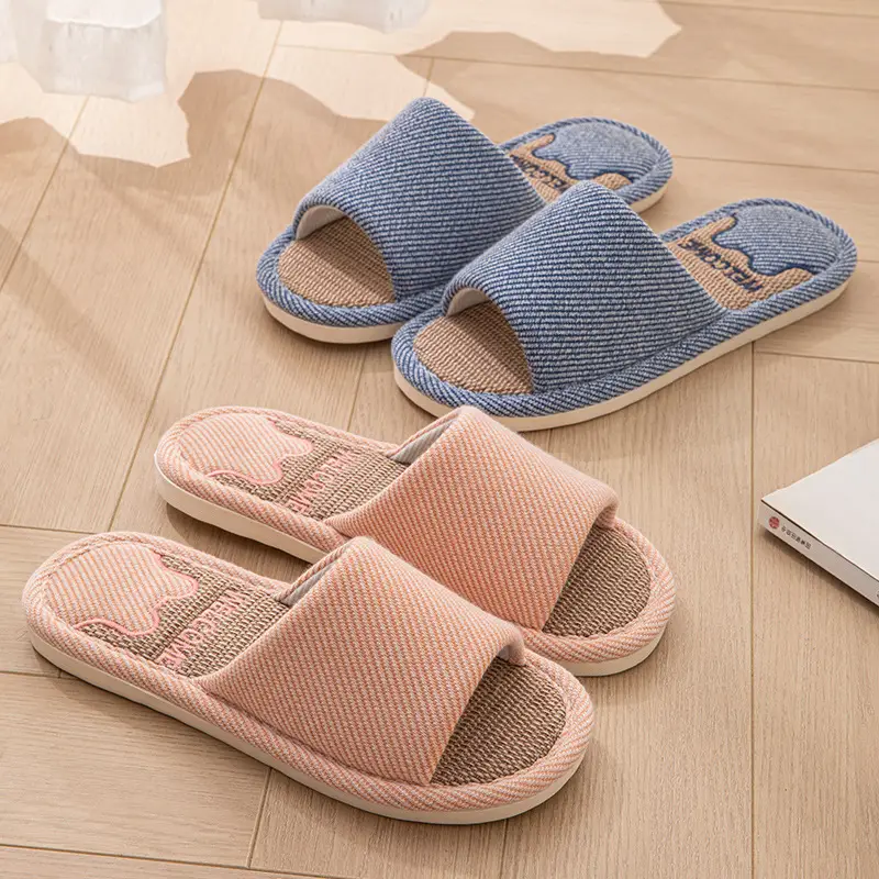 Linen Slippers for Women, Summer Outdoor Wear, Indoor Home, Non-Slip Soft Bottom Home, Four-Season Cotton and Linen Slippers for Men