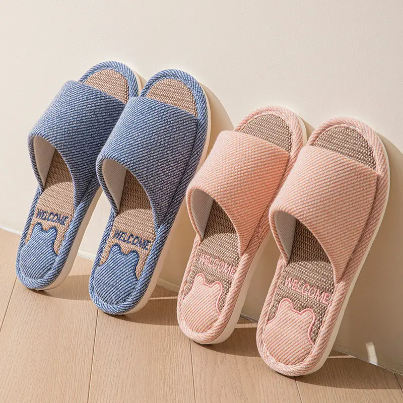 Linen Slippers for Women, Summer Outdoor Wear, Indoor Home, Non-Slip Soft Bottom Home, Four-Season Cotton and Linen Slippers for Men