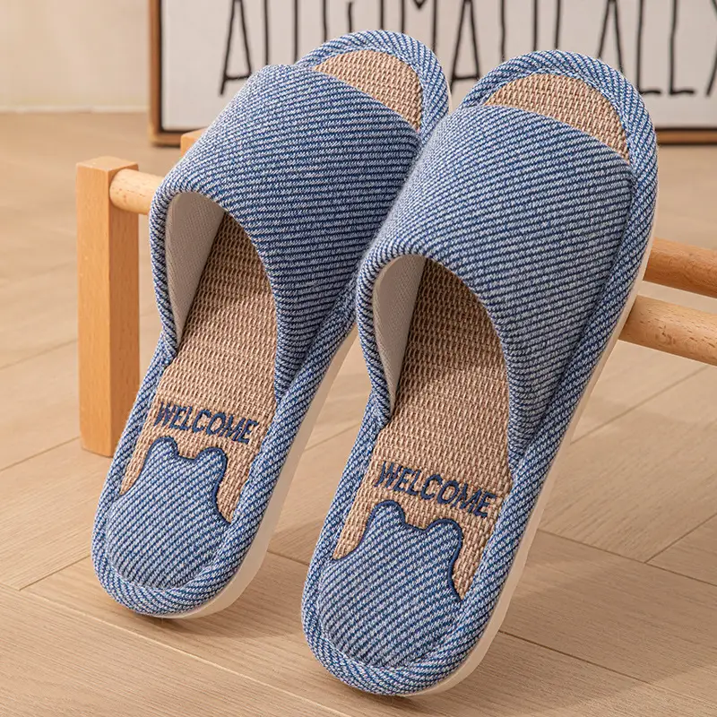 Linen Slippers for Women, Summer Outdoor Wear, Indoor Home, Non-Slip Soft Bottom Home, Four-Season Cotton and Linen Slippers for Men