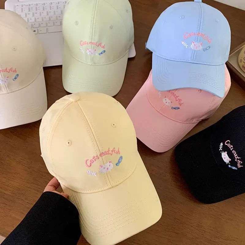 Cute Pink Embroidered Women's Cap Large Head Circumference - Image 7