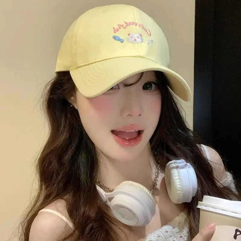 Cute Pink Embroidered Women's Cap Large Head Circumference - Image 8
