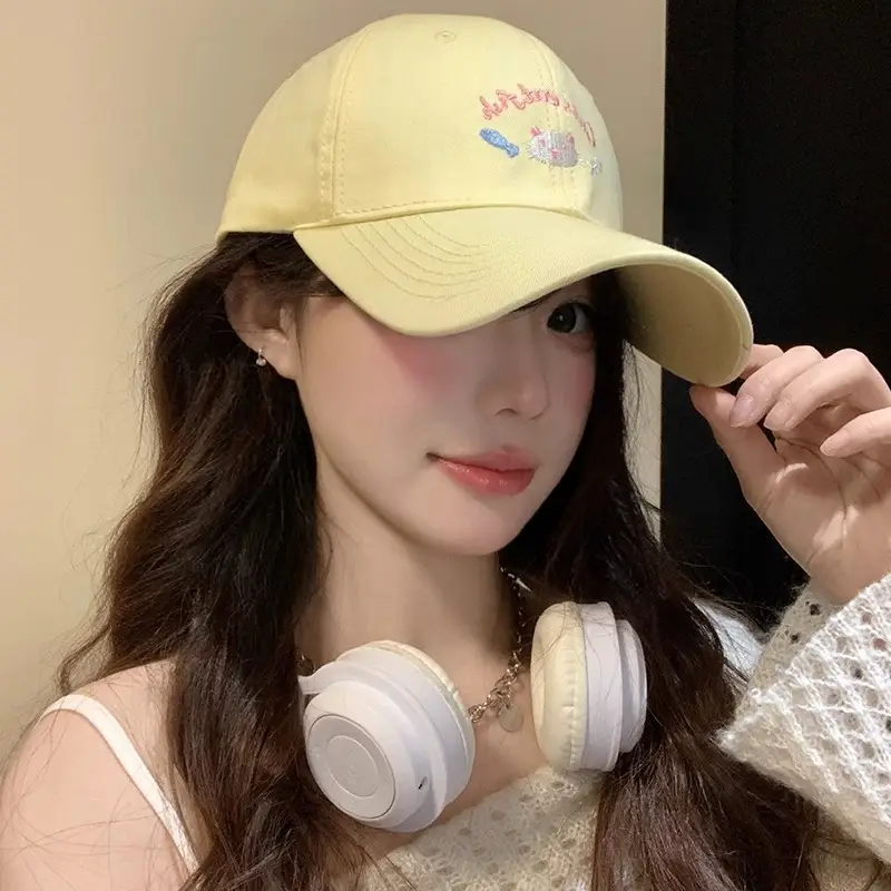 Cute Pink Embroidered Women's Cap Large Head Circumference - Image 9