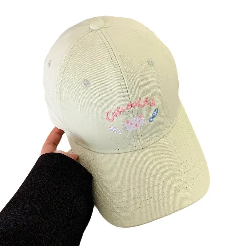 Cute Pink Embroidered Women's Cap Large Head Circumference - Image 11