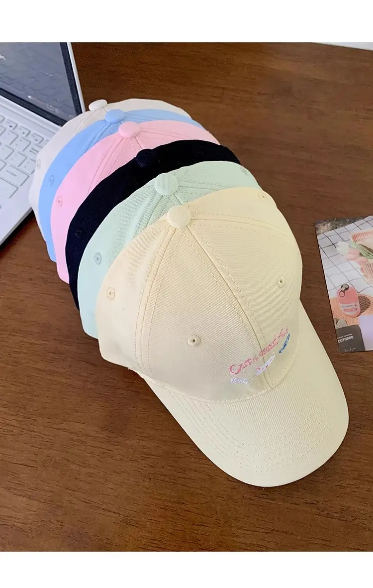 Cute Pink Embroidered Women's Cap Large Head Circumference — feature 14