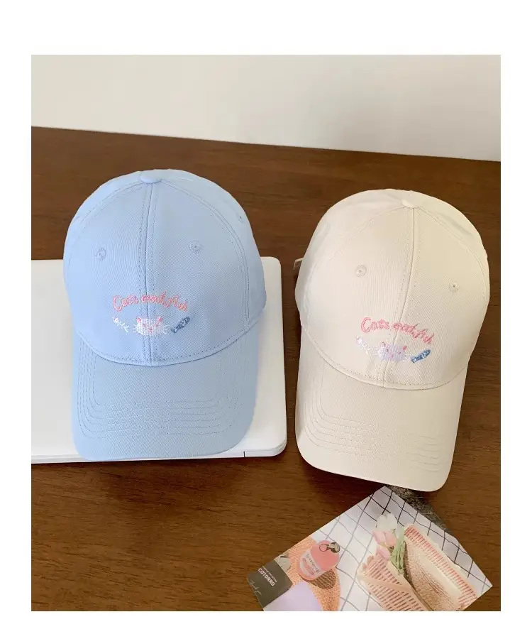 Cute Pink Embroidered Women's Cap Large Head Circumference — feature 15