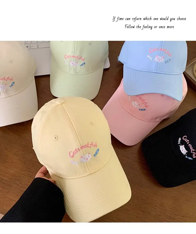Cute Pink Embroidered Women's Cap Large Head Circumference — feature 2