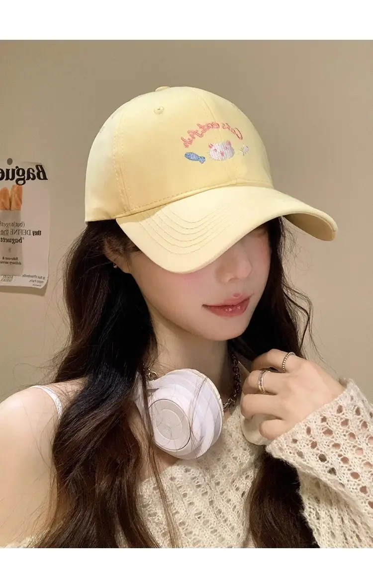 Cute Pink Embroidered Women's Cap Large Head Circumference — feature 7