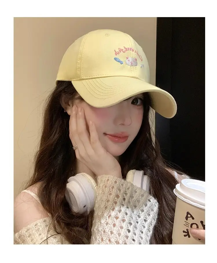 Cute Pink Embroidered Women's Cap Large Head Circumference — feature 9