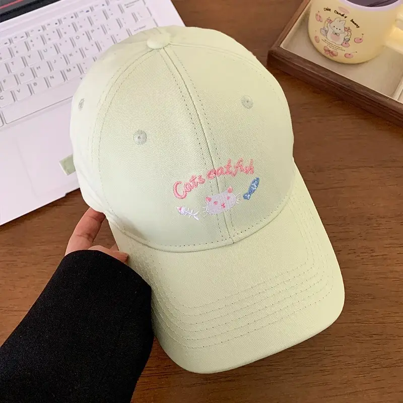 Cute Pink Embroidered Women's Cap Large Head Circumference - Image 2