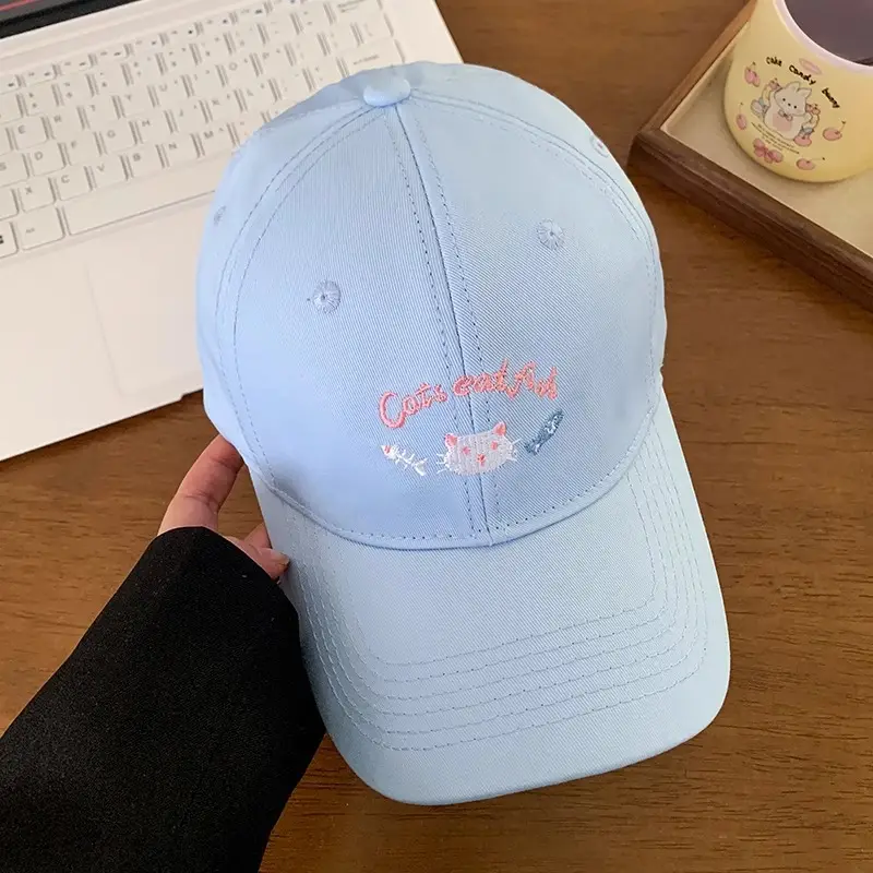 Cute Pink Embroidered Women's Cap Large Head Circumference - Image 3
