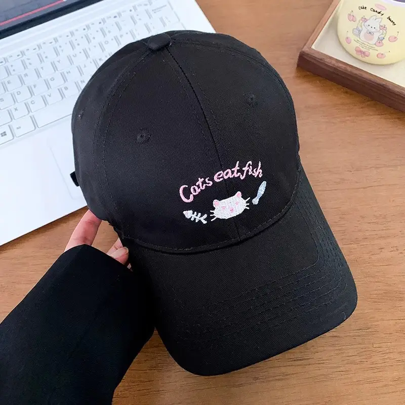 Cute Pink Embroidered Women's Cap Large Head Circumference - Image 6