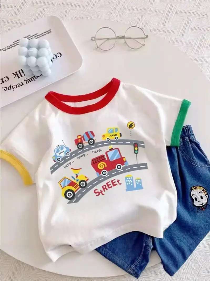 Boys Girls Cotton Excavator T-Shirt Summer Wear - Image 12