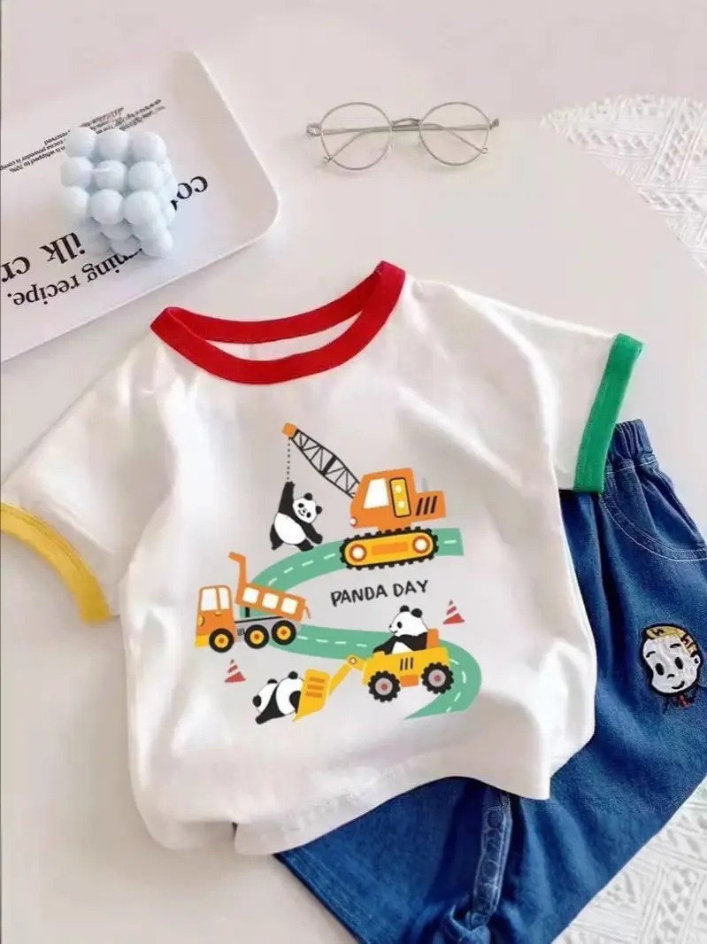 Boys Girls Cotton Excavator T-Shirt Summer Wear - Image 16