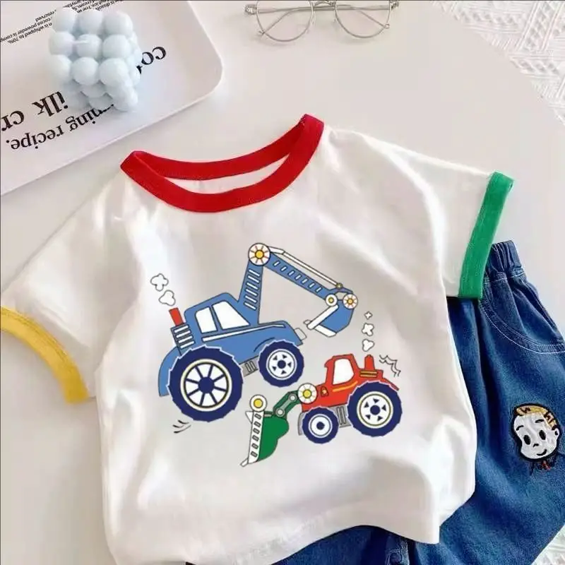 Boys Girls Cotton Excavator T-Shirt Summer Wear - Image 2