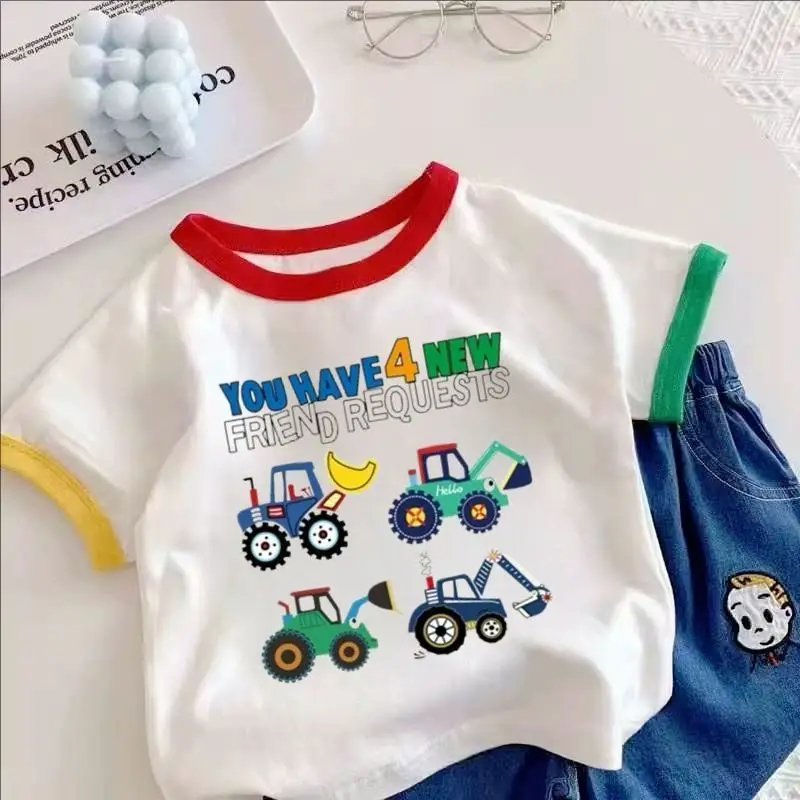 Boys Girls Cotton Excavator T-Shirt Summer Wear - Image 3