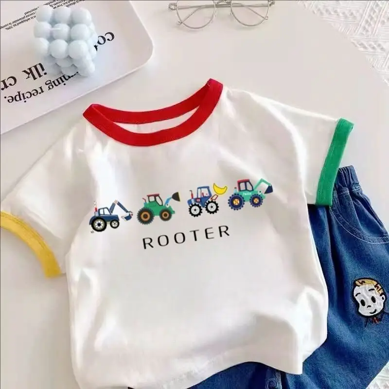 Boys Girls Cotton Excavator T-Shirt Summer Wear - Image 4