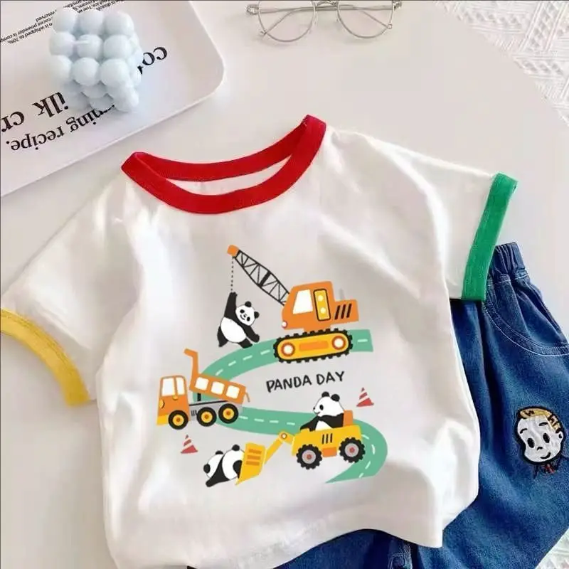 Boys Girls Cotton Excavator T-Shirt Summer Wear - Image 5