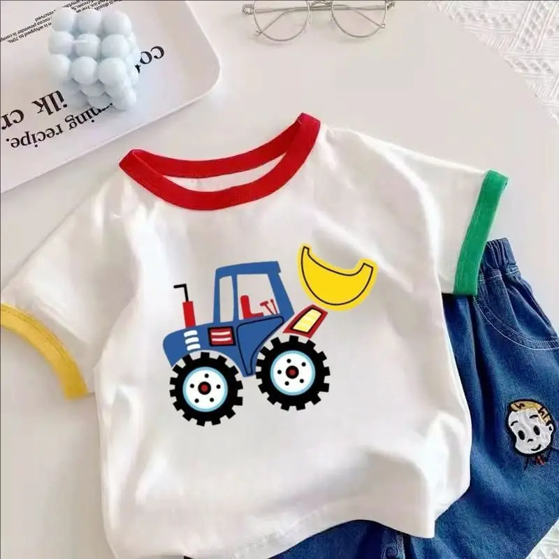 Boys Girls Cotton Excavator T-Shirt Summer Wear - Image 7