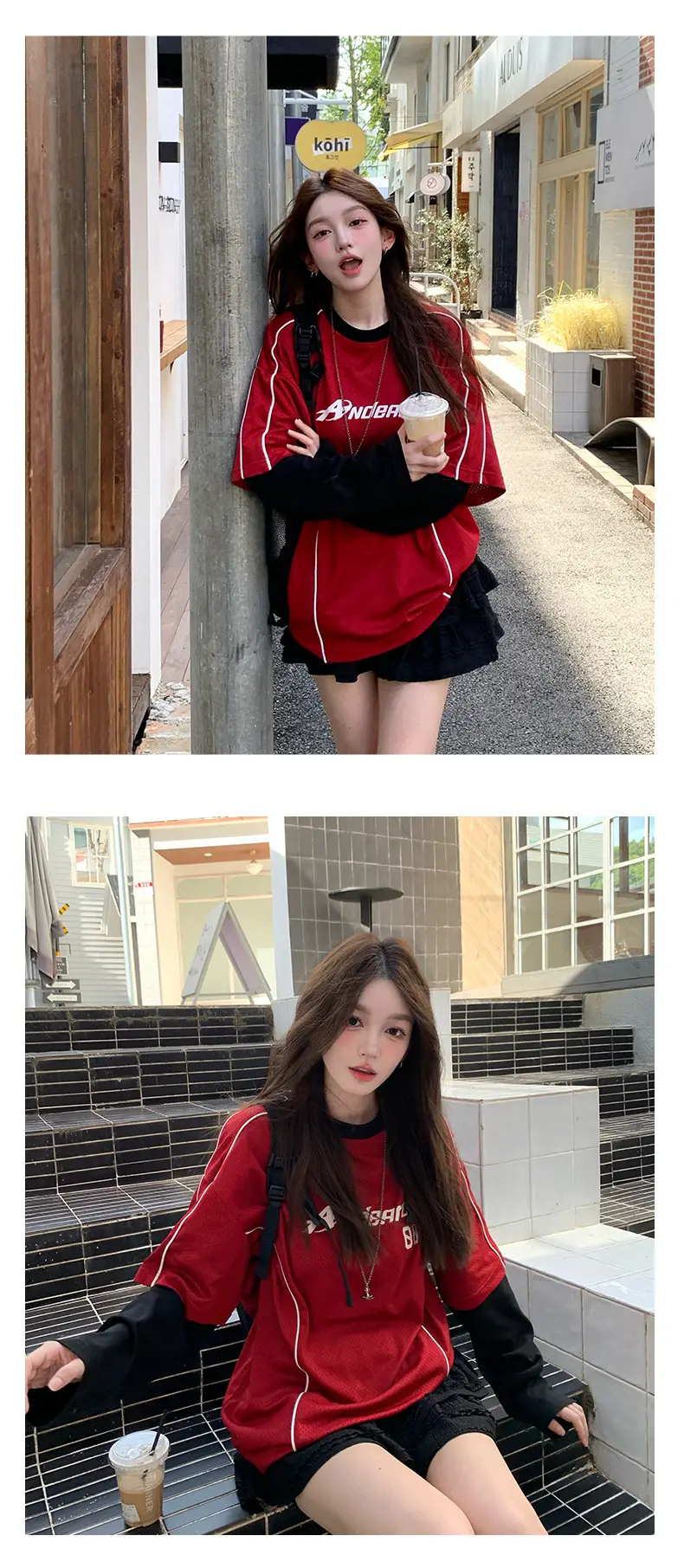 Andeardi Design Fake Two-Piece Contrasting Color Splicing Long-Sleeved T-Shirt Women's Summer Lightweight Breathable Jersey Style Top — feature 5