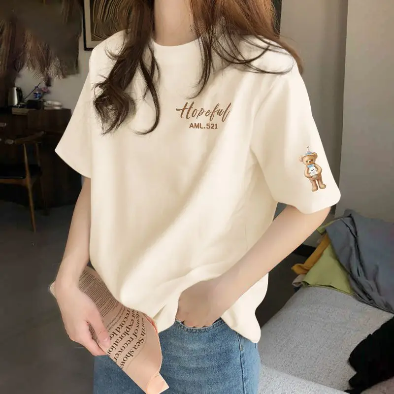 Apricot Pure Cotton Short-Sleeved T-Shirt for Women Summer 2025 New Design Fashionable Western Style Shirt Top - Image 4