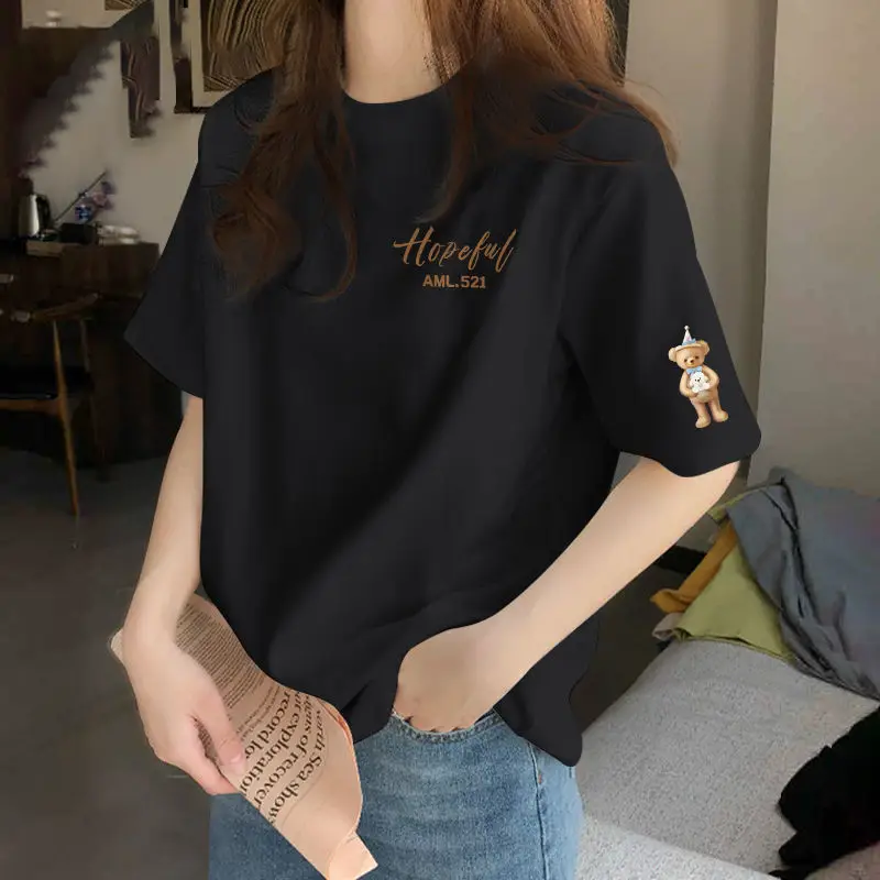 Apricot Pure Cotton Short-Sleeved T-Shirt for Women Summer 2025 New Design Fashionable Western Style Shirt Top - Image 3