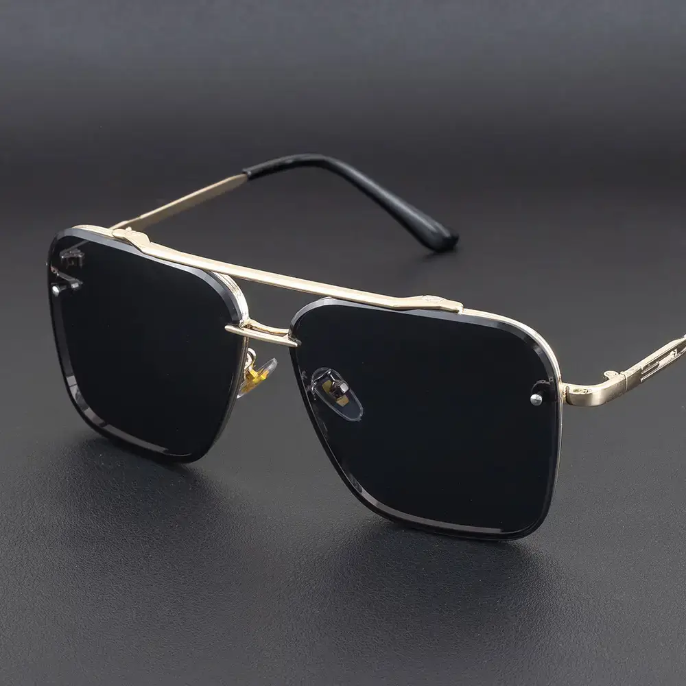 Men Anti-UV Sunglasses Black Gold Frame - Image 12