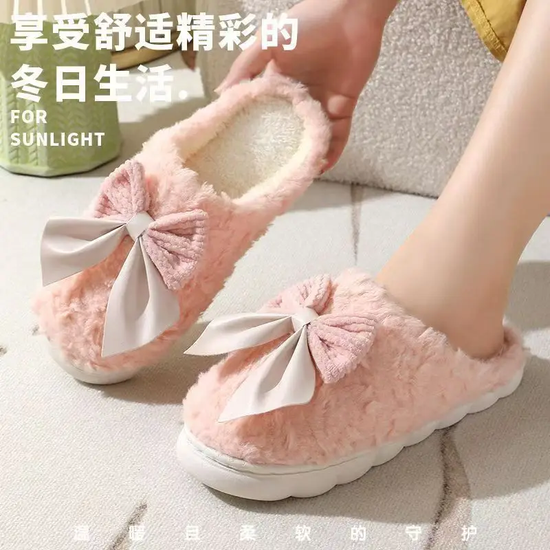 Cross-Border Bow Cotton Slippers for Women in Autumn and Winter Indoor Thick-Soled Non-Slip Warm Home Cute Confinement Slippers Customized - Image 5