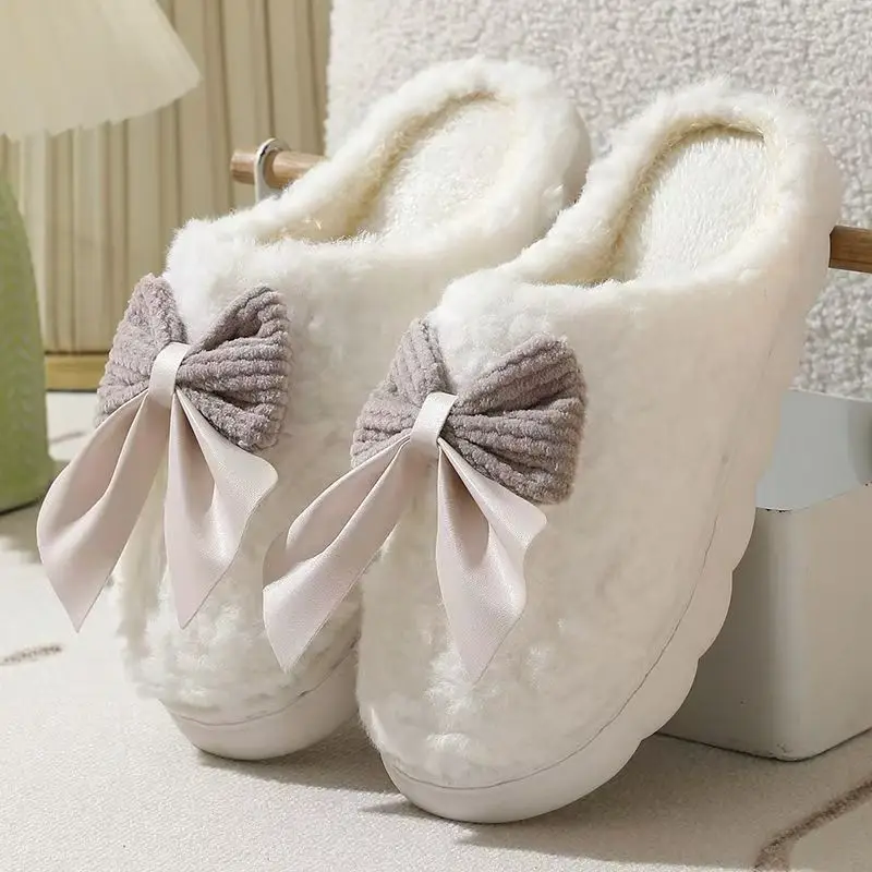 Cross-Border Bow Cotton Slippers for Women in Autumn and Winter Indoor Thick-Soled Non-Slip Warm Home Cute Confinement Slippers Customized - Image 6