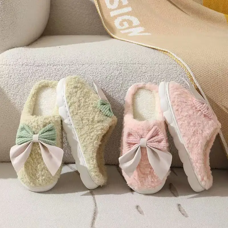 Cross-Border Bow Cotton Slippers for Women in Autumn and Winter Indoor Thick-Soled Non-Slip Warm Home Cute Confinement Slippers Customized - Image 7