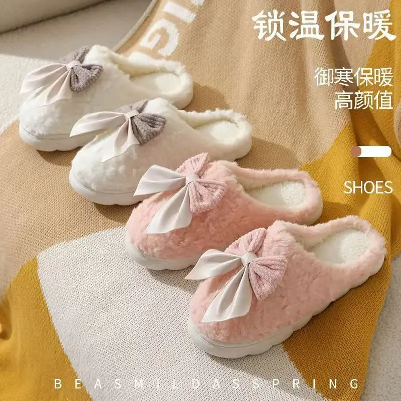 Cross-Border Bow Cotton Slippers for Women in Autumn and Winter Indoor Thick-Soled Non-Slip Warm Home Cute Confinement Slippers Customized - Image 8