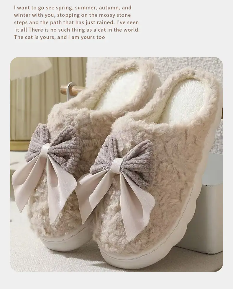 Cross-Border Bow Cotton Slippers for Women in Autumn and Winter Indoor Thick-Soled Non-Slip Warm Home Cute Confinement Slippers Customized — feature 7