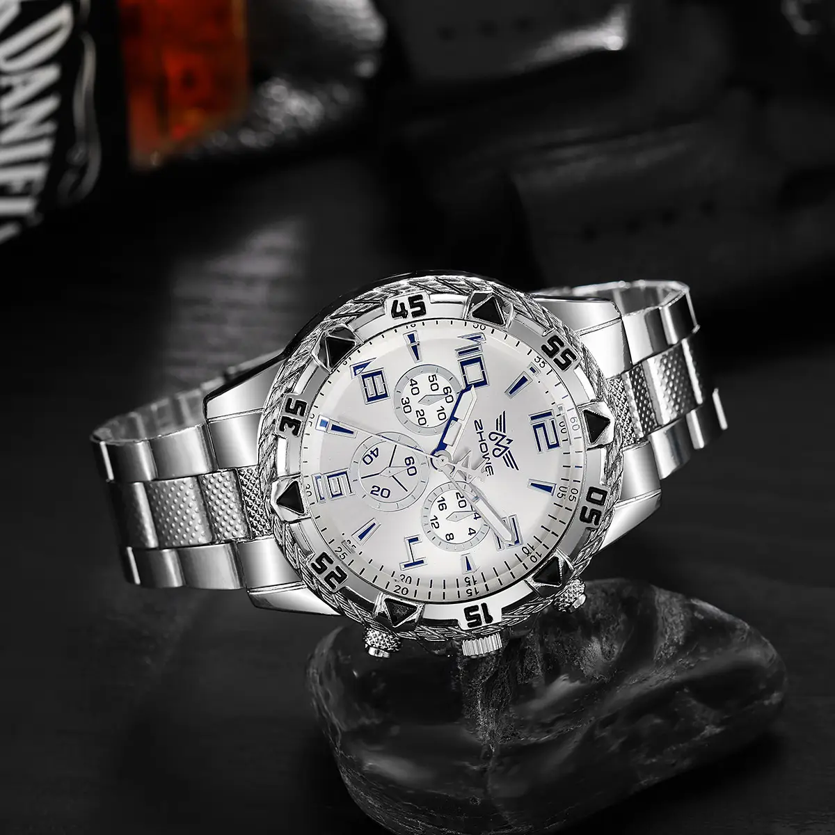 2025 Men's Fake Three-Eye Gold Steel Watch - Image 4