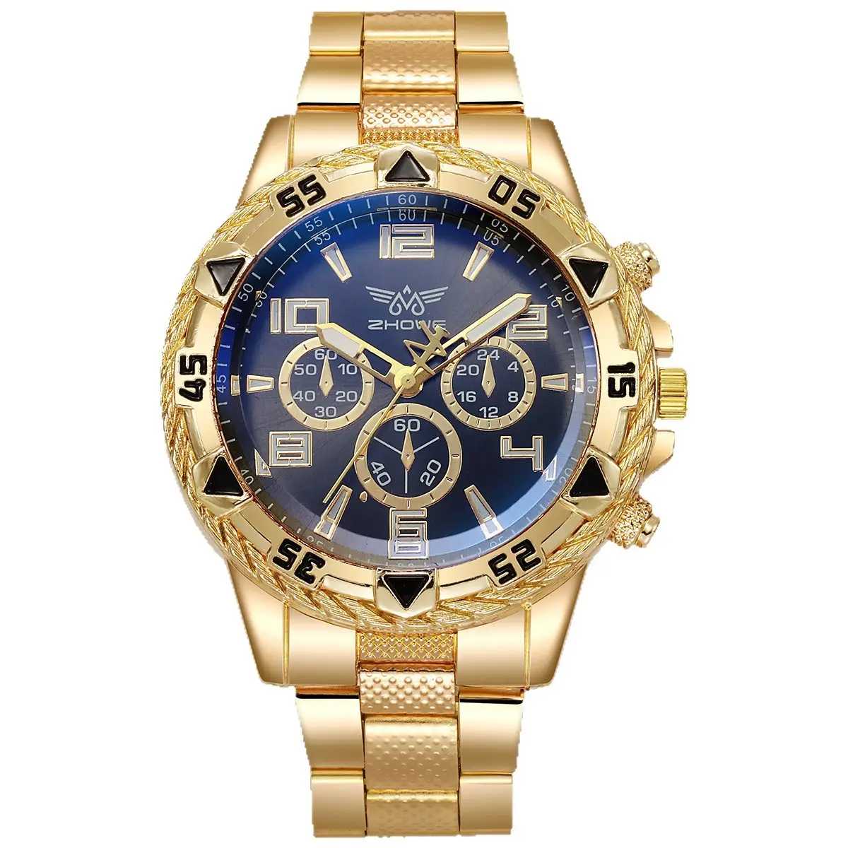 2025 Men's Fake Three-Eye Gold Steel Watch - Image 5