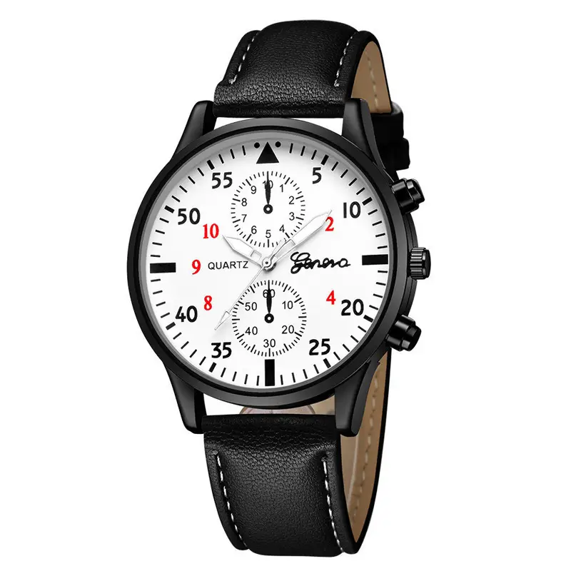 Men's Chronograph Quartz Watch Black Leather Band - Image 2