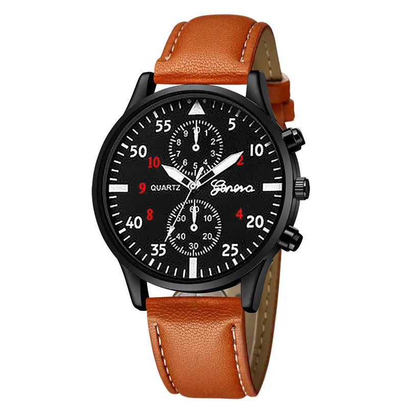 Men's Chronograph Quartz Watch Black Leather Band - Image 3