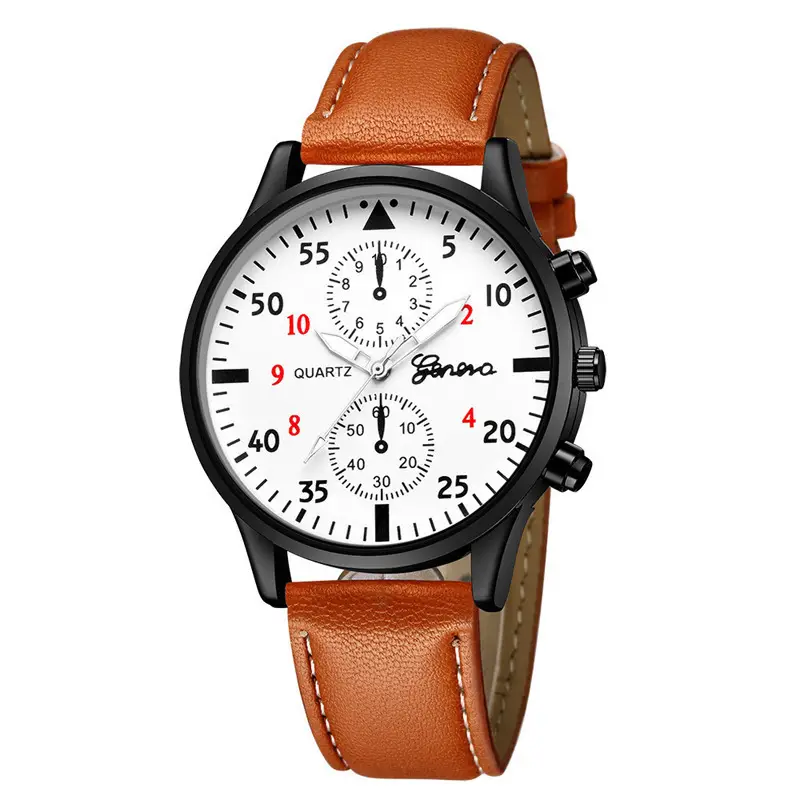 Men's Chronograph Quartz Watch Black Leather Band - Image 4